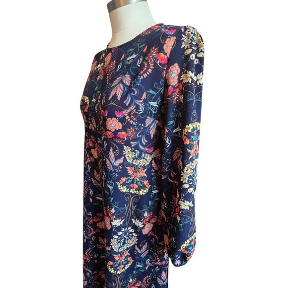 Blue Floral Dress Long Sleeve Navy & Multicolor Maxi Size L I. Madeline jj3739 - Picture 3 of 14